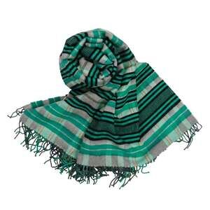 HERMES Cashmere Tartan Check Fringe Blanket Scarf Large Stole Shawl Green Wom...